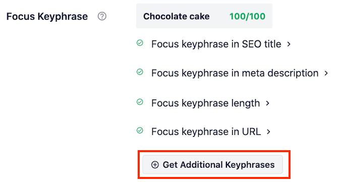 AIOSEO's Get Additional Keyphrase button