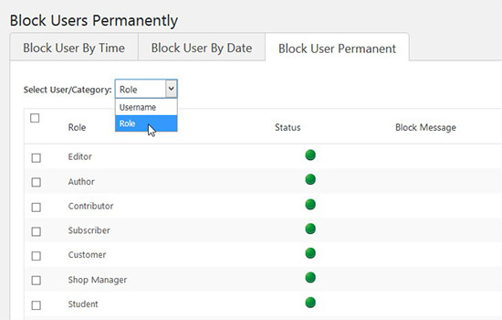 Block user by role