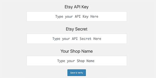 Enter Etsy app keys