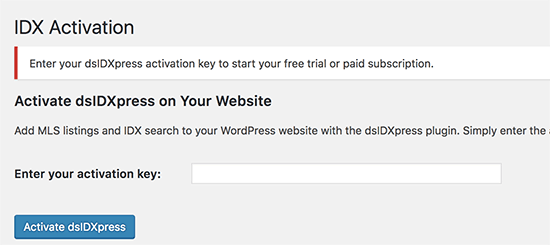 IDX activation key