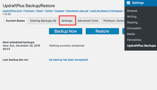 Setting up WordPress backups using UpdraftPlus