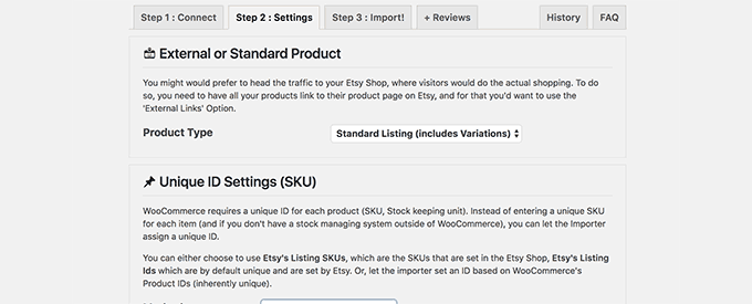 Importer settings