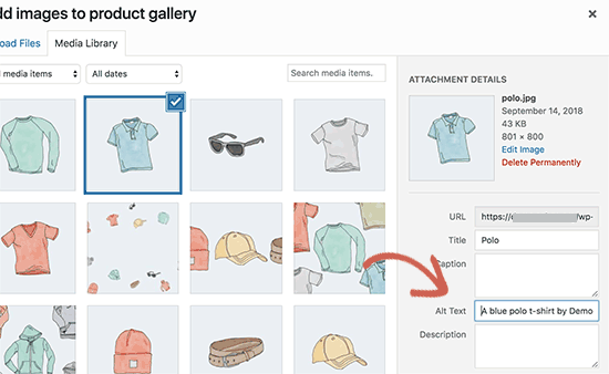 Adding alt text to product images