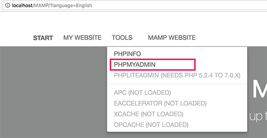 default mamp phpmyadmin address