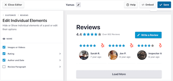 Customizing the content in a review feed