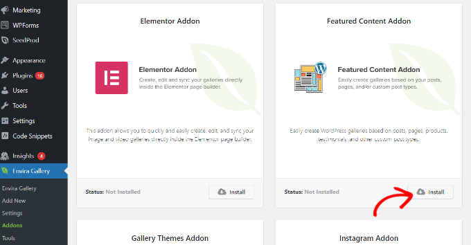 Install featured content addon