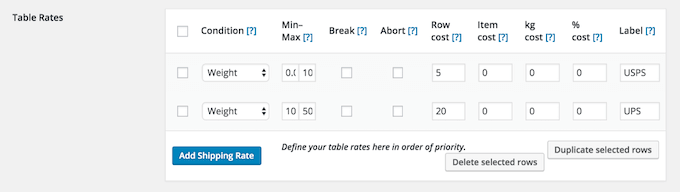 Set individual shipping rates