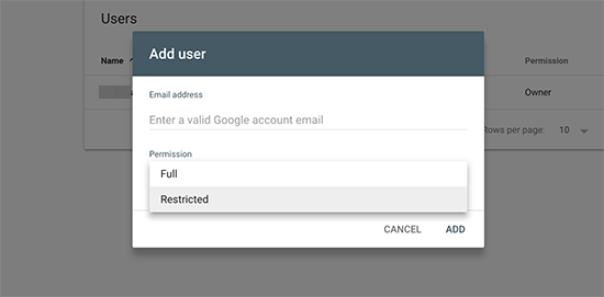 Search console access to new user