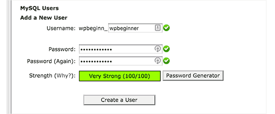 Create a MySQL user