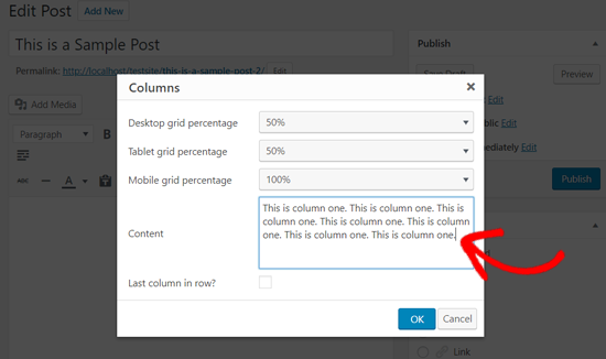 Add Content to Your Column - Lightweight Grid Columns Plugin