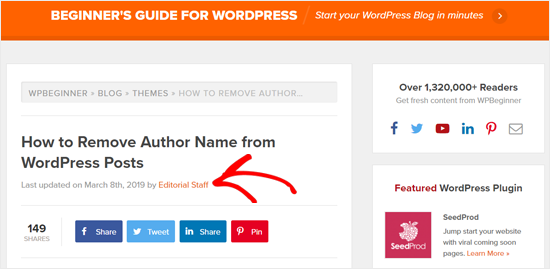 Generic number of the author in the article of WPBeginner