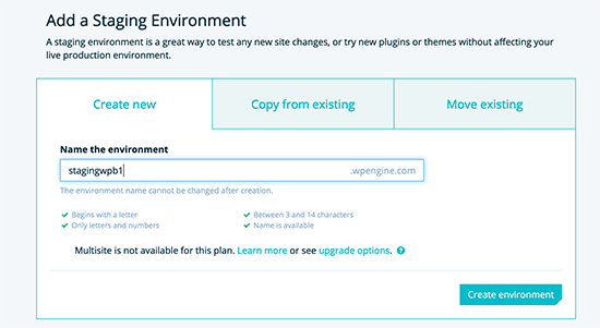 Create new staging site