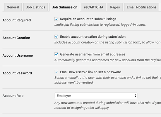 Job submission settings