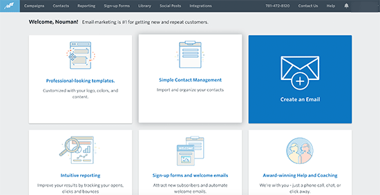 Constant Contact dashboard