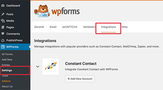 WPForms integrations