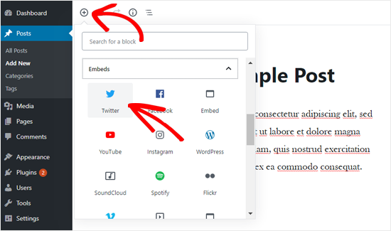 Add Twitter Embed Block in WordPress Editor