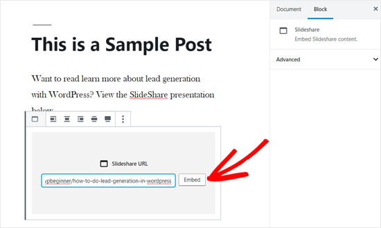 Embed SlideShare URL in WordPress Post