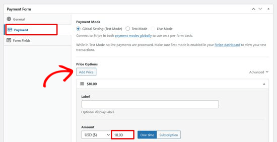 WP Simple Pay payment settings