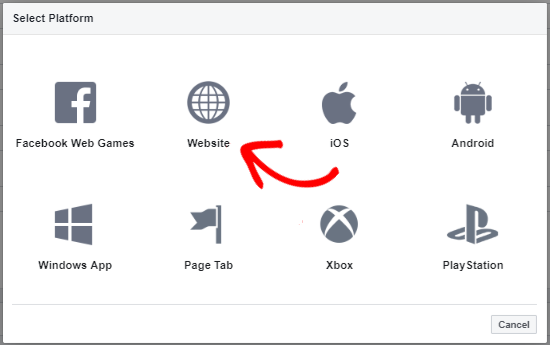 Select Facebook app platform