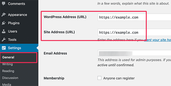Cài đặt URL WordPress