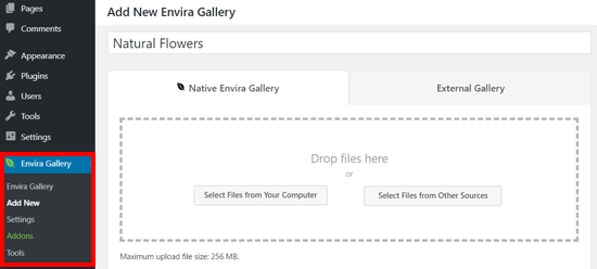 Creating a New Gallery with Envira Gallery WordPress Plugin