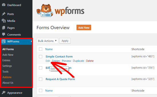 WPForms ile Oluşturulan Formu Düzenleme