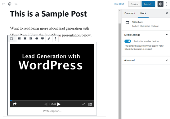 SlideShare Presentation Added in WordPress Editor SlideShare Presentation Added in WordPress Editor