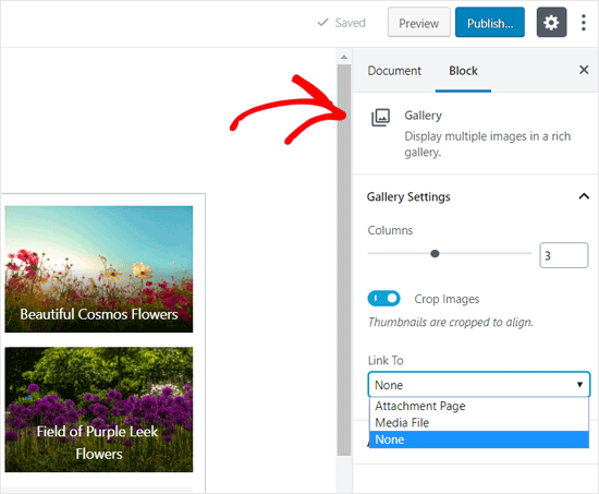 WordPress Gallery Block Settings