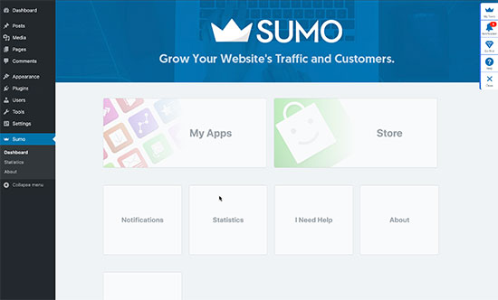 Sumo-Panel im WordPress-Dashboard