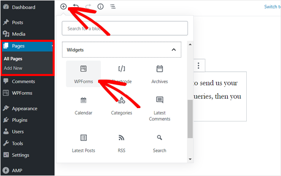 Add WPForms block to WordPress post or page