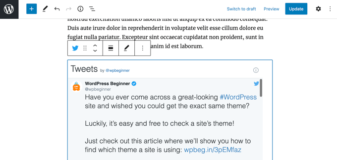 Twitter Profile Embedded in WordPress Post