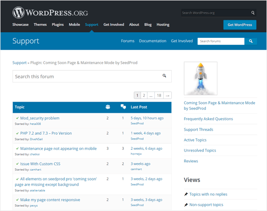 SeedProd Coming Soon Plugin Support Page