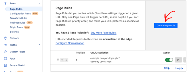 Click the Create Page Rule Button