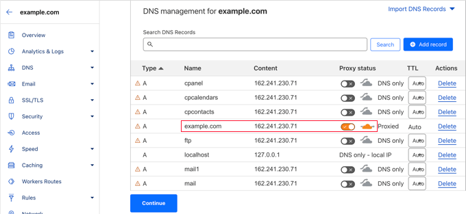 Verify DNS Records to Set up Cloudflare
