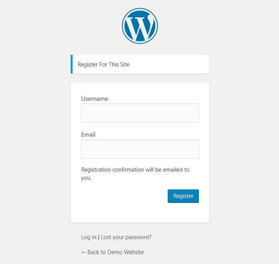 Страница регистрации пользователей WordPress по умолчанию