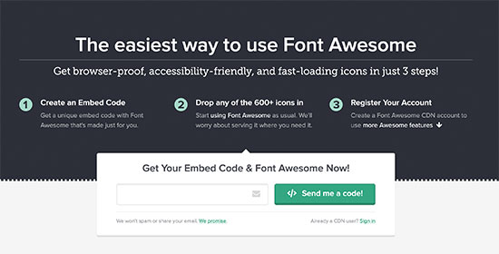 Get Font Awesome embed code
