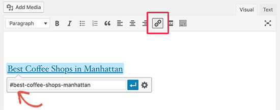 adding anchor links in wordpress