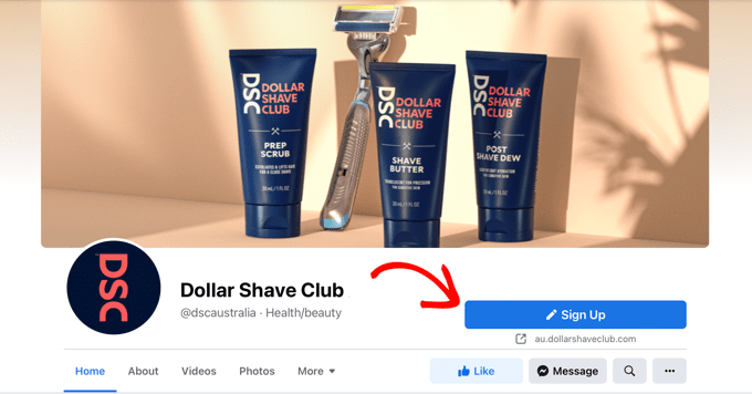 Call to Action Button on a Facebook Business Page