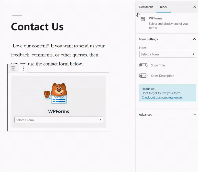 Select your contact form