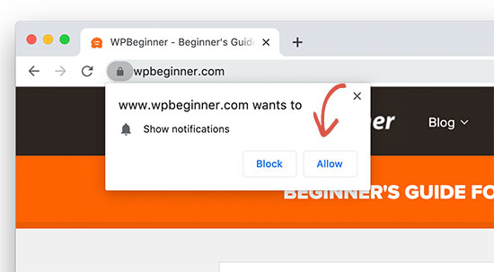 Разрешить push-уведомления от WPBeginner