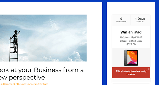 Giveaway widget in sidebar