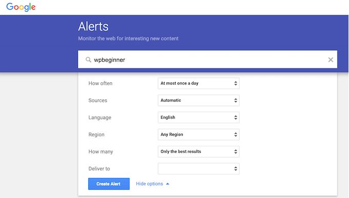 Establish content theft alerts utilizing Google Alerts