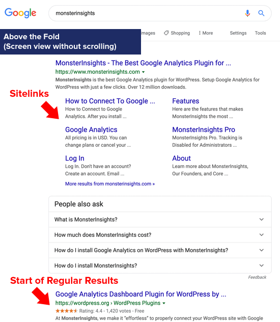 Sitelink Google Above the Fold (Digital Real Estate)