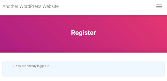 Viewing the forum registration page as a logged-in user