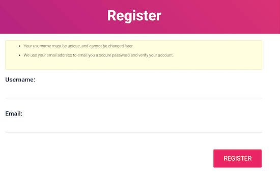 The bbPress user registration page