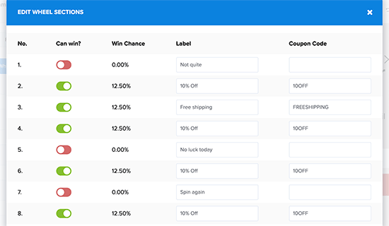 Change wheel options