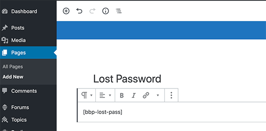 Lost password page