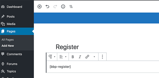 Creazione di una pagina di registrazione bbPress