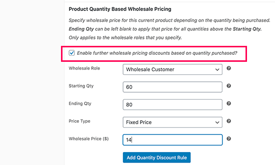 Quantity based pricing