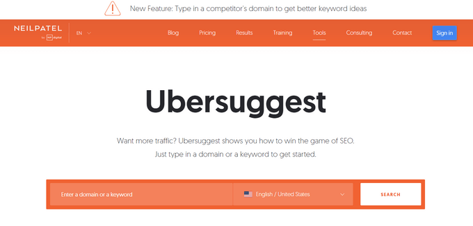 The Ubersuggest tool Ubersuggest keyword tool